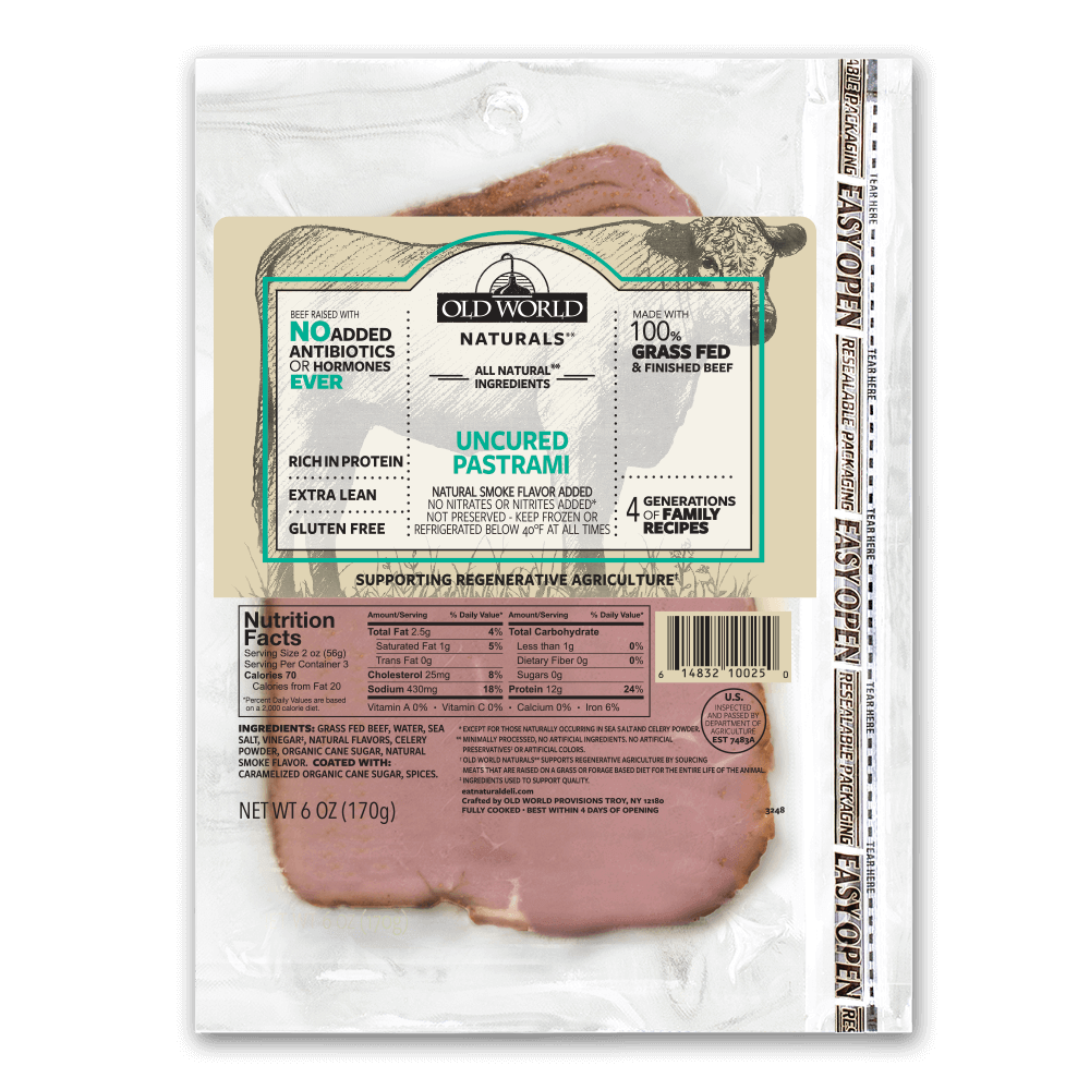 Deli package of sliced pastrami